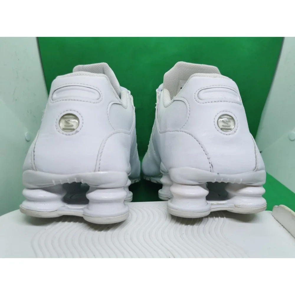 Nike Shox NZ Shoes Mens Sz 10.5 Triple White Leather Athletic Sneaker 378341-128